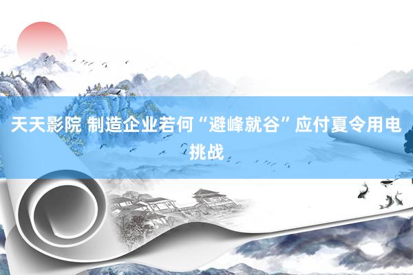 天天影院 制造企业若何“避峰就谷”应付夏令用电挑战